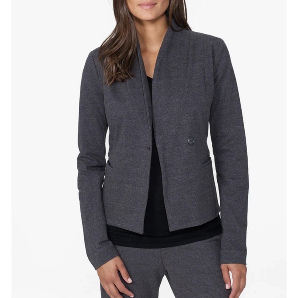 James Perse Clean Jersey Blazer Women Medium 2 Heather Charcoal Designer $325
